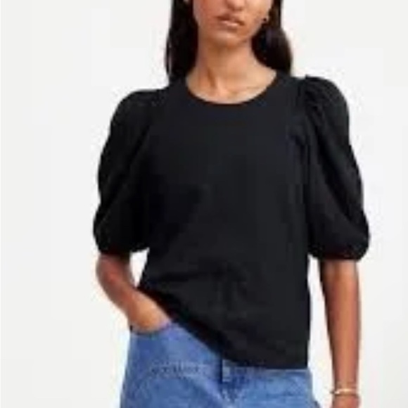 NEW! Madewell Chic Black Puff Short Sleeve Top Size 0 - Picture 3 of 3